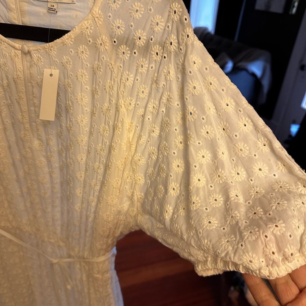 Madewell ivory Eyelet Tassel-Tie Mini Dress sz 10 cream dress - Picture 9 of 11